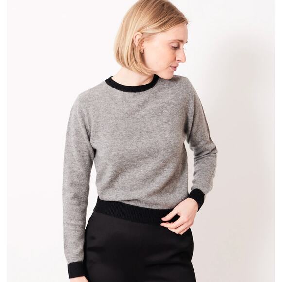 Jumper 1234 | Contrast Trim Black Grey Raglan Cashmere Sweater Size 2 US S - Picture 1 of 8